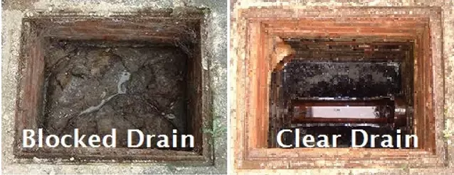 2 images complied together to show the comparison between a dirty & clean drain